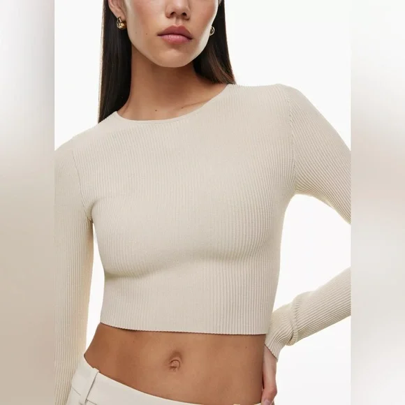 Aritzia Babaton Sculpt Knit Forefront Long Sleeve in Matte Pearl - Picture 1 of 12